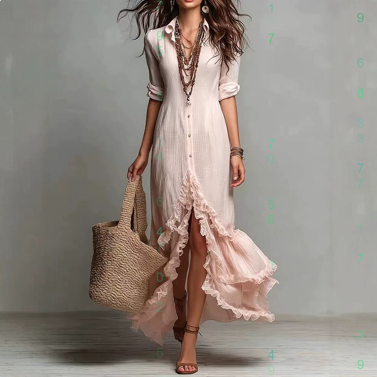 Casual Loose Linen Shirt Dress - Çapraz askılı, fırfırlı etekli, bol kesimli,