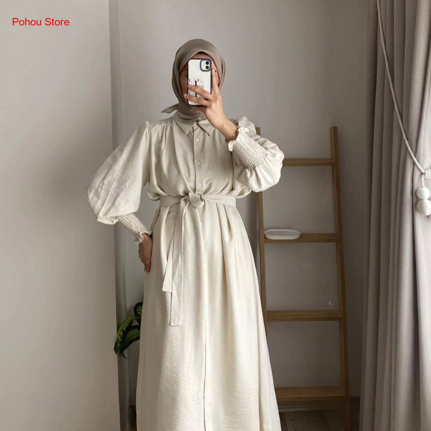 Korean Style A Line Shirt Dress - Kore Tarzı Gömlek Elbise Kadın Yüksek