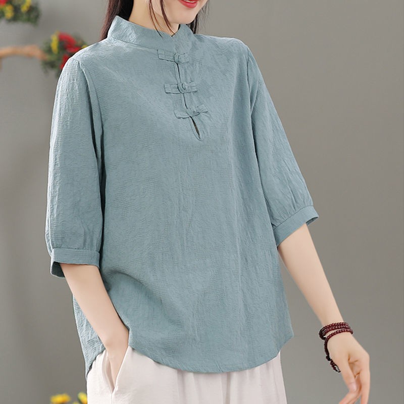 Blouses - Kadınlar için Retro Tarzda, Yarım Kollu,