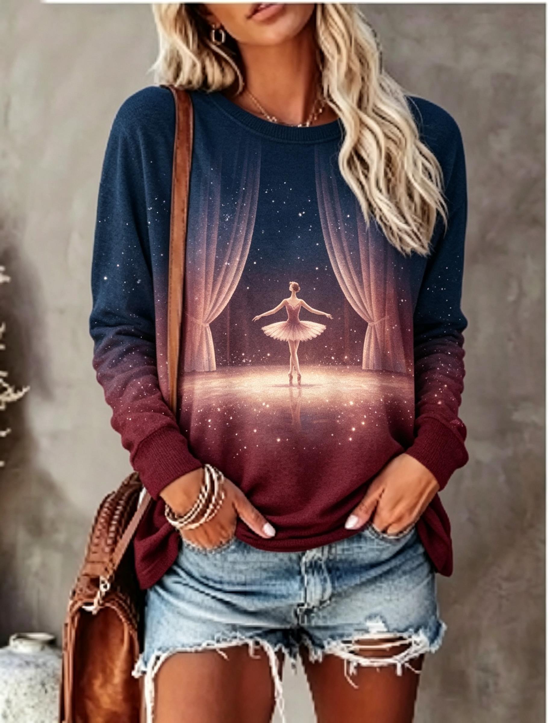 Blouses - Kadın Uzun Kollu Tişört Bale Dansçısı