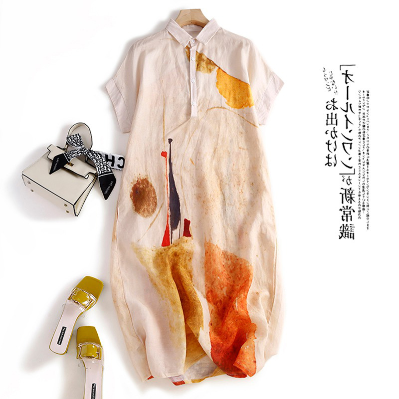 Casual Loose Linen Shirt Dress - Günlük Pamuklu Keten Gömlek Elbise Kadın
