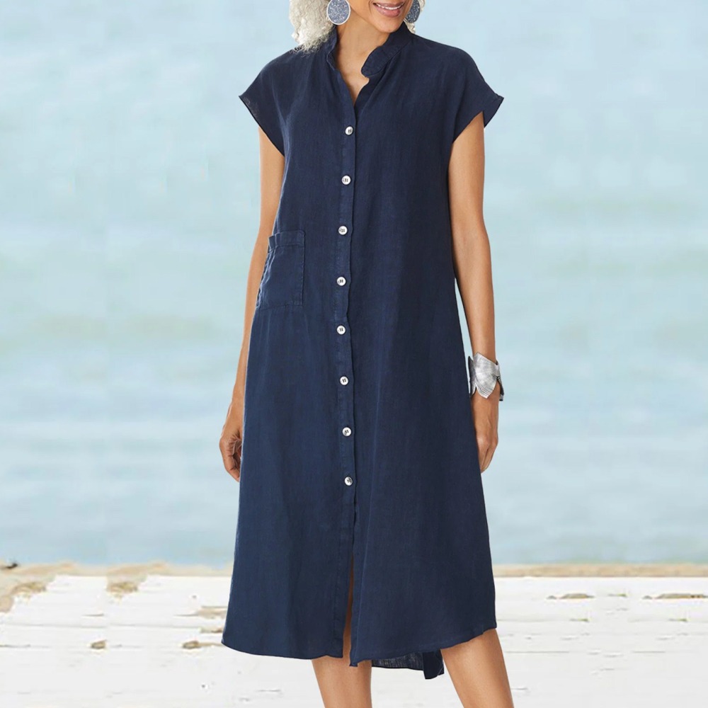 2026 Kadın Rahat Siyah Gömlek  - Casual Loose Linen Shirt Dress incelemesi ve fiyatı