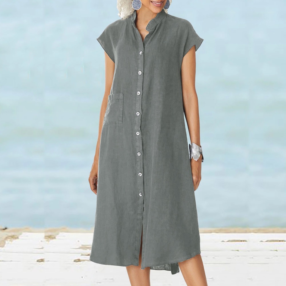 2026 Kadın Rahat Siyah Gömlek  - Casual Loose Linen Shirt Dress incelemesi ve fiyatı