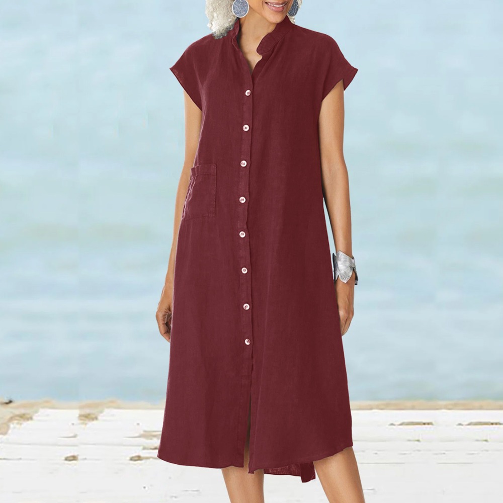 2026 Kadın Rahat Siyah Gömlek  - Casual Loose Linen Shirt Dress incelemesi ve fiyatı