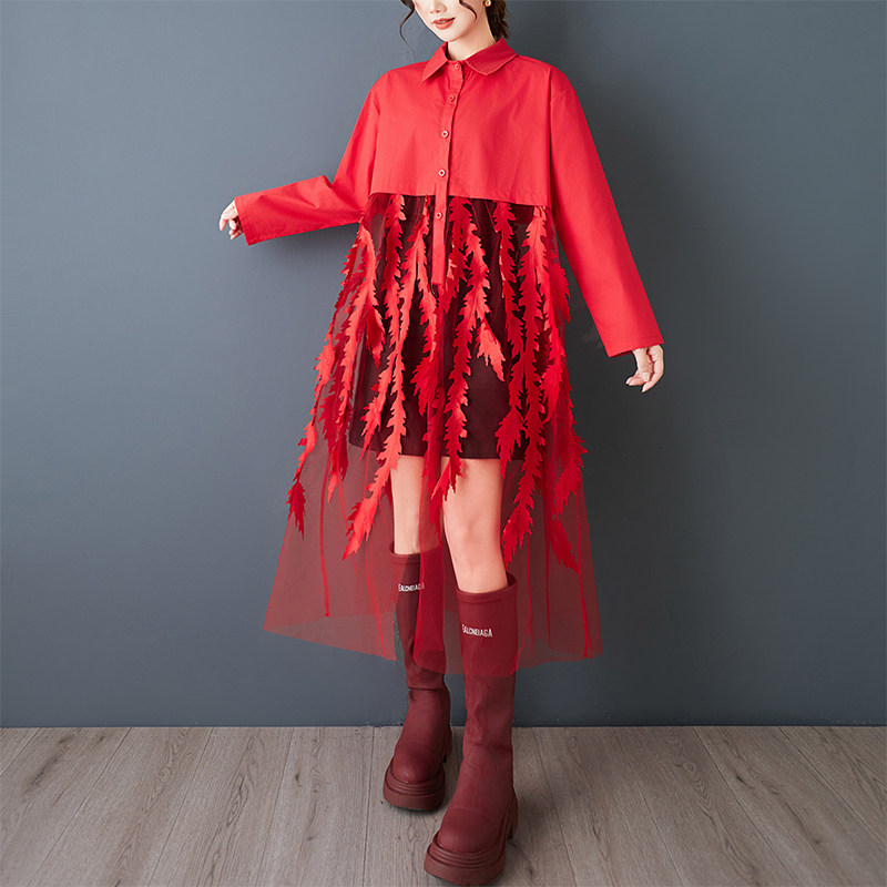 Bahar Yeni Gevşek Çiçek Baskı  - Korean Style A Line Shirt Dress incelemesi ve fiyatı