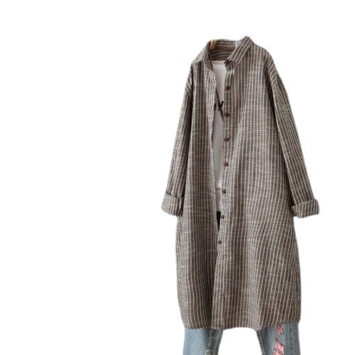 Vintage Pamuklu Keten Çizgili  - Casual Loose Linen Shirt Dress incelemesi ve fiyatı
