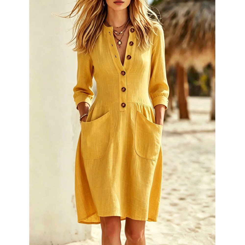 Moda İmitasyon Düğmeli Keten V - Casual Loose Linen Shirt Dress incelemesi ve fiyatı