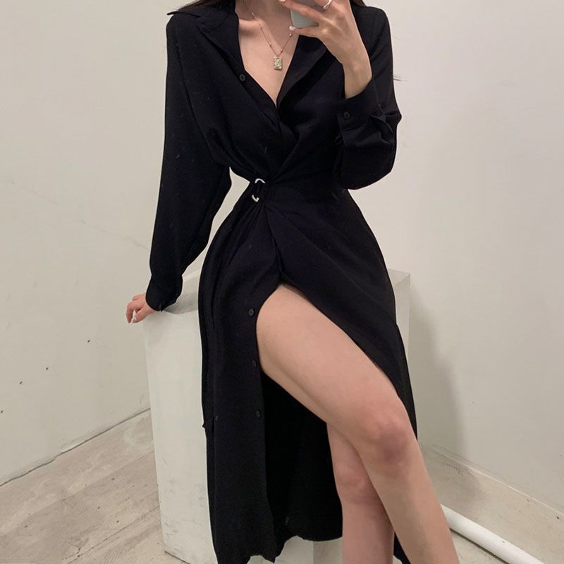 Uzun Kollu Yaka Gömlek Tarzı E - Korean Style A Line Shirt Dress incelemesi ve fiyatı
