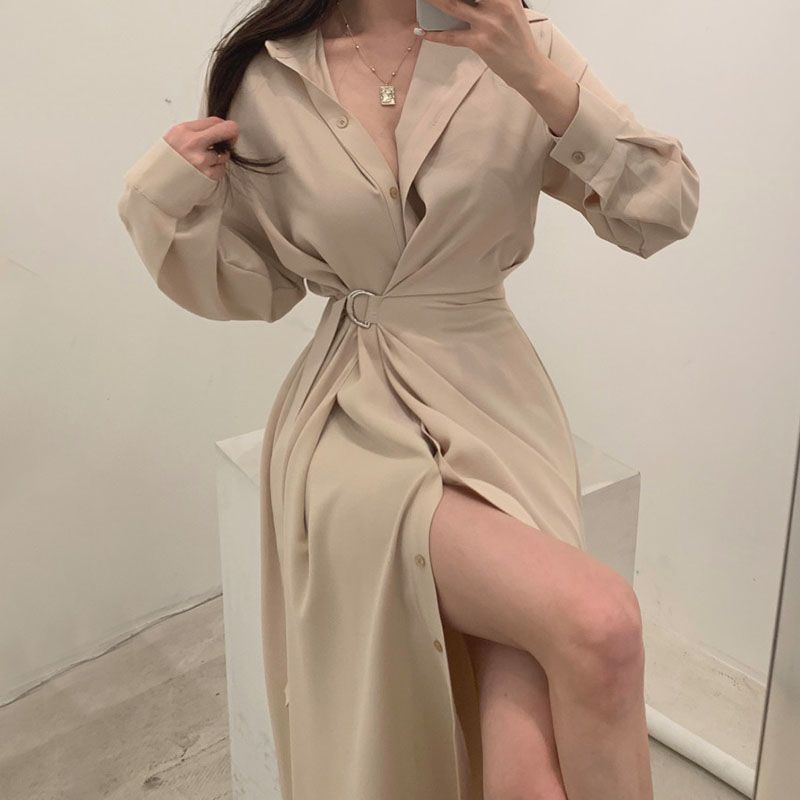 Uzun Kollu Yaka Gömlek Tarzı E - Korean Style A Line Shirt Dress incelemesi ve fiyatı