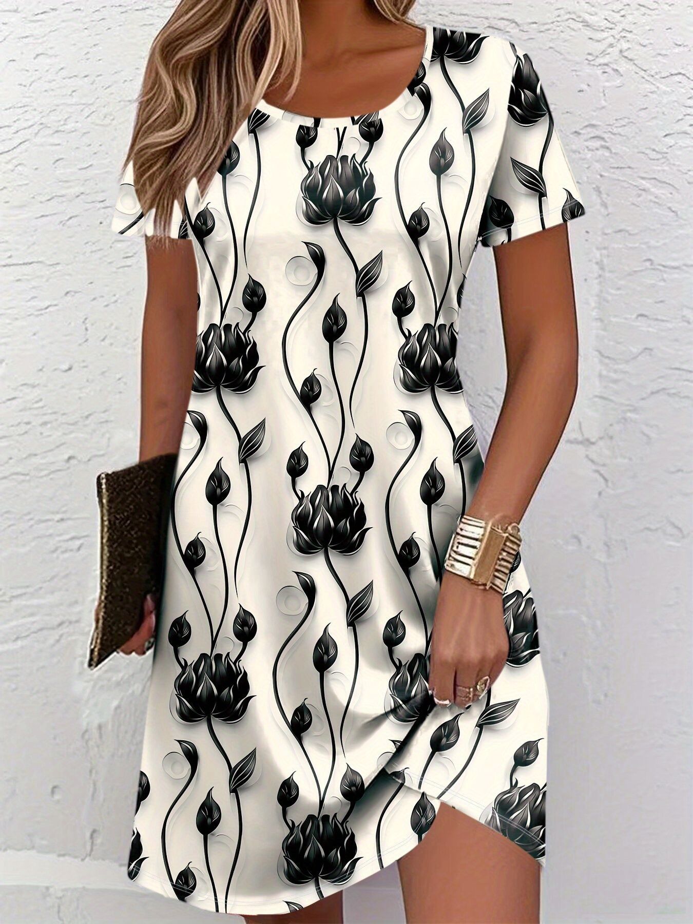 Yeni Kadın İnce Yaz 3D Baskı Ç - French Vintage Floral Midi Dress incelemesi ve fiyatı