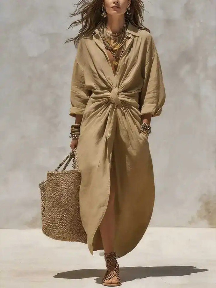 Kadın Boho Beyaz Keten-Pamuk G - Casual Loose Linen Shirt Dress incelemesi ve fiyatı