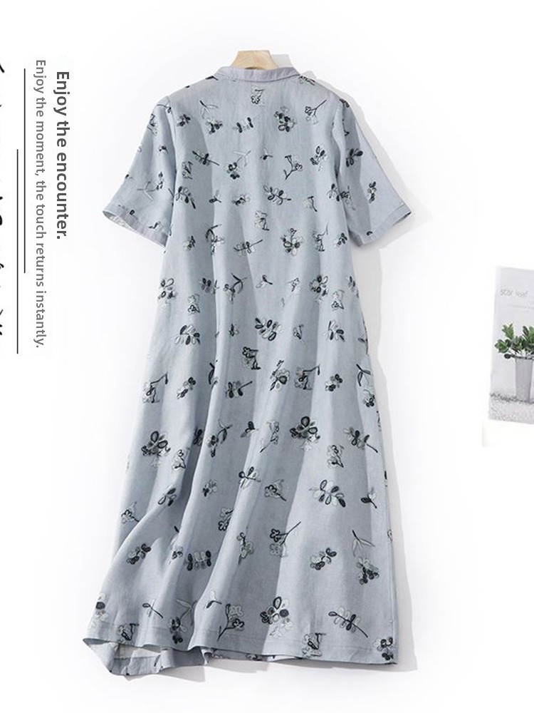 Sanatsal Çiçek Baskılı Bol Pam - Casual Loose Linen Shirt Dress incelemesi ve fiyatı