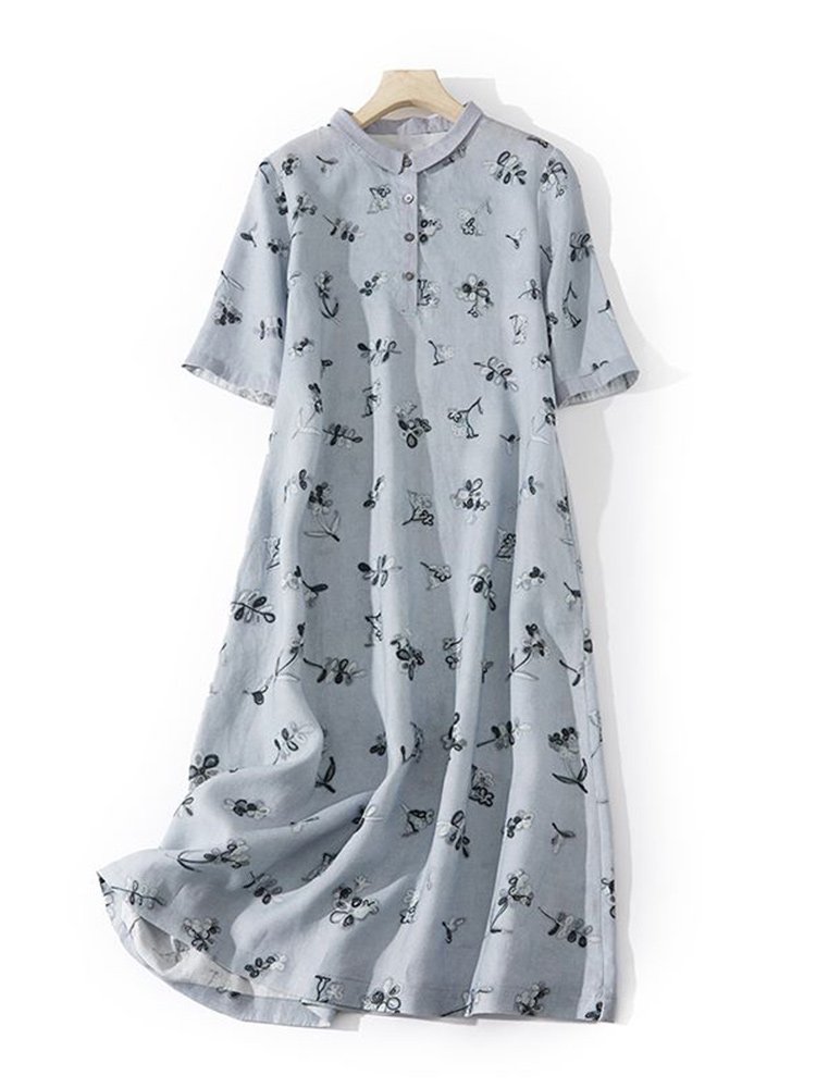 Sanatsal Çiçek Baskılı Bol Pam - Casual Loose Linen Shirt Dress incelemesi ve fiyatı