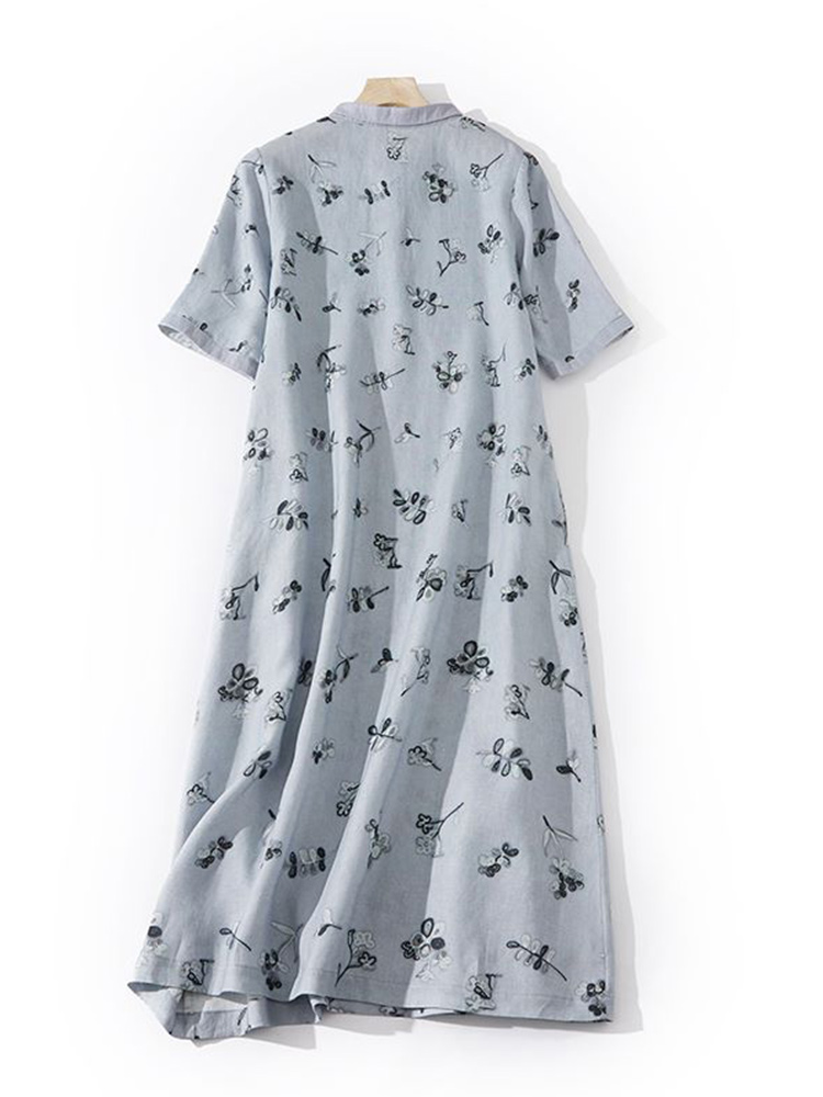 Sanatsal Çiçek Baskılı Bol Pam - Casual Loose Linen Shirt Dress incelemesi ve fiyatı