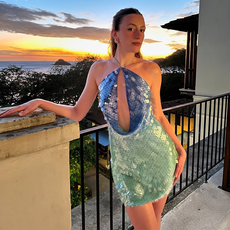 ONE TO WAN Kadın Y2K Payet Bon - Y2K Backless Halter Mini Dress incelemesi ve fiyatı