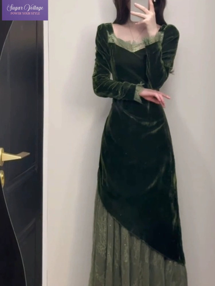 Fransız Vintage Zarif Kadife E - French Vintage Floral Midi Dress incelemesi ve fiyatı